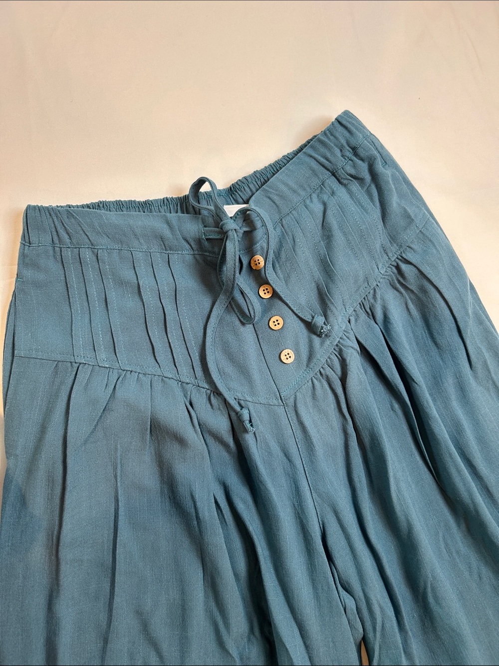 Teal Wide-Leg Linen Blend Pants - Picture 2 of 4